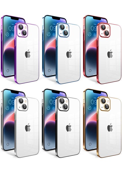 Apple iPhone 14 Plus Kılıf Kamera Korumalı Şeffaf Arka Yüzey Renkli Çerçeveli Kapak