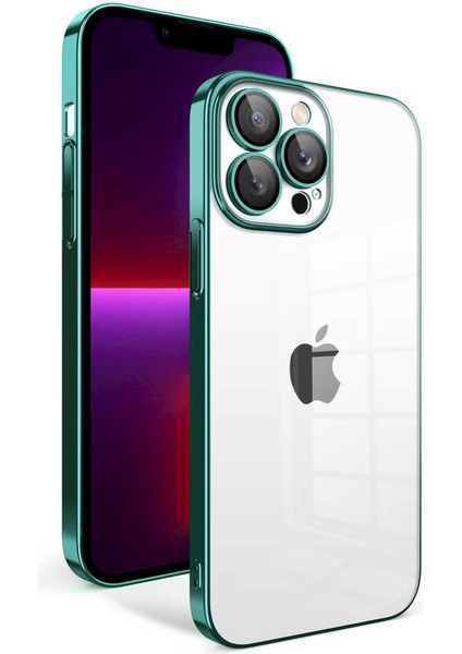 Apple iPhone 13 Pro Kılıf Kamera Korumalı Şeffaf Arka Yüzey Renkli Çerçeveli Kapak