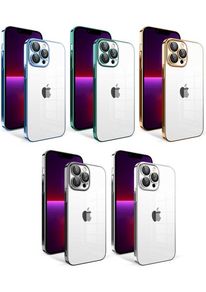 Apple iPhone 13 Pro Kılıf Kamera Korumalı Şeffaf Arka Yüzey Renkli Çerçeveli Kapak