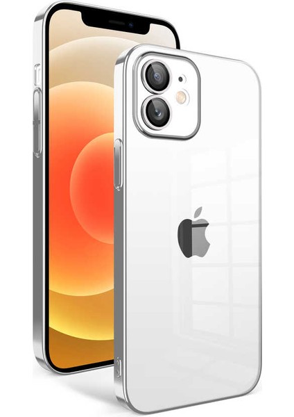Apple iPhone 12 Kılıf Kamera Korumalı Şeffaf Arka Yüzey Renkli Çerçeveli Kapak