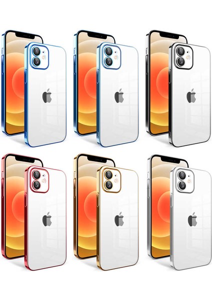 Apple iPhone 12 Kılıf Kamera Korumalı Şeffaf Arka Yüzey Renkli Çerçeveli Kapak