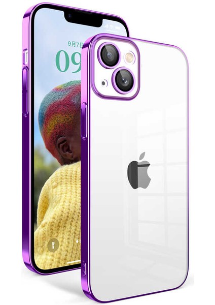 Apple iPhone 14 Kılıf Kamera Korumalı Şeffaf Arka Yüzey Renkli Çerçeveli Kapak