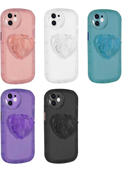 Apple iPhone 11 Kılıf Kamera Korumalı Kalp Desen Pop Soketli Renkli Tam Koruma Kapak