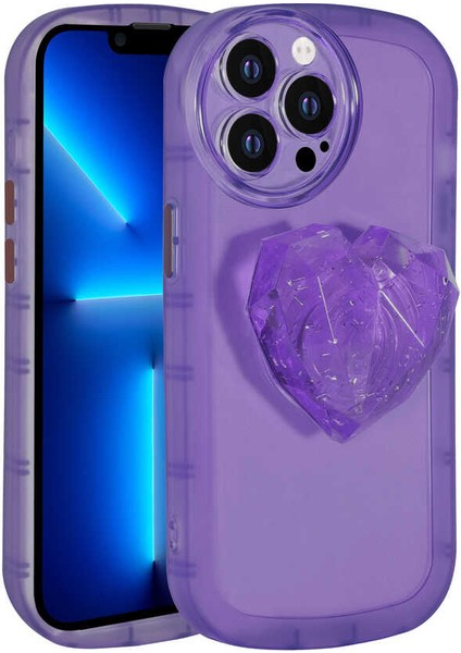 Apple iPhone 13 Pro Max Kılıf Kamera Korumalı Kalp Desen Pop Soketli Renkli Tam Koruma Kapak