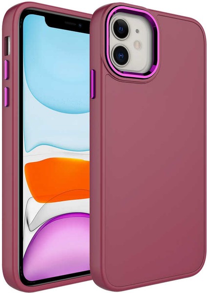 Apple iPhone 11 Kılıf Metal Kamera Çerçeve Metal Buton Orjinal Kalıp Silikon Kapak