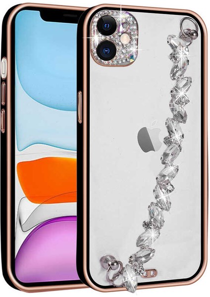 Apple Iphone 11 Kılıf Taş Süslemeli Kamera Korumalı Taşlı El Tutamaçlı Diamon Serisi Kapak