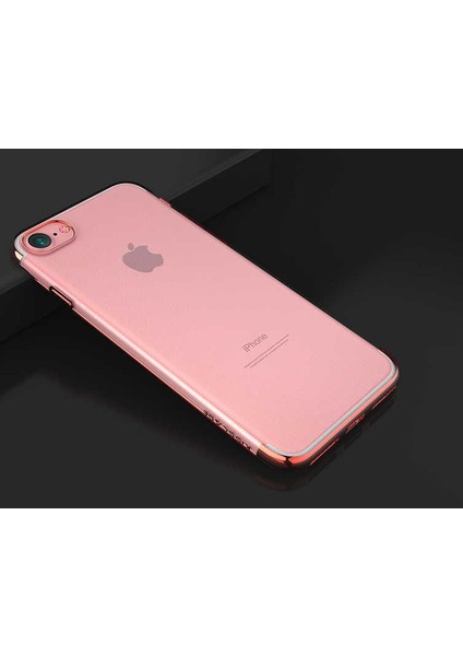 Apple iPhone 8 Kılıf Dört Köşe Lazer Kenarları Renkli Şeffaf Silikon Kılıf