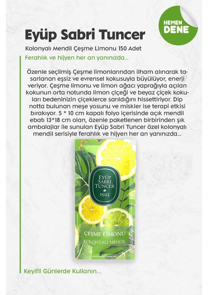 Kolonyalı Mendil Çeşme Limonu 150 Adet fiyatları