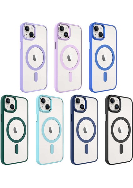 Apple iPhone 14 Plus Kılıf Wireless Şarj Özellikli Magsafe Krom Silikon Kapak