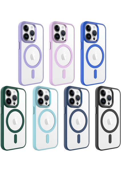Apple iPhone 14 Pro Max Kılıf Wireless Şarj Özellikli Magsafe Krom Silikon Kapak