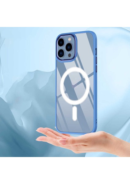 Apple iPhone 14 Pro Max Kılıf Wireless Şarj Özellikli Magsafe Krom Silikon Kapak