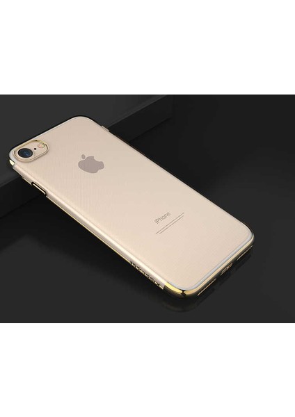 Cep Case Apple iPhone 7 Kılıf Dört Köşe Lazer Kenarları Renkli Şeffaf Silikon Kılıf