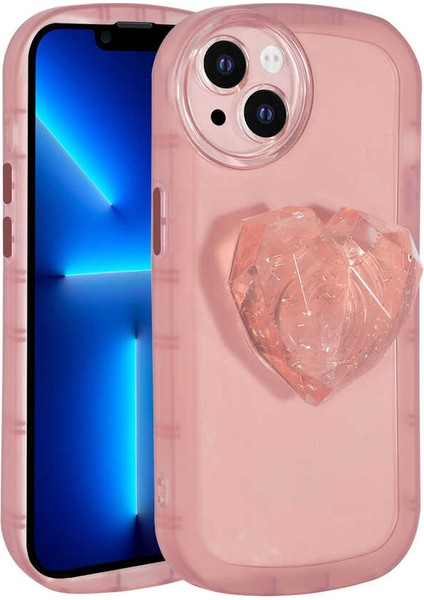 Apple iPhone 13 Kılıf Kamera Korumalı Kalp Desen Pop Soketli Renkli Tam Koruma Kapak