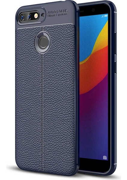 Huawei Y7 2018 Kılıf Deri Görünümlü Tam Koruma Orjinal Silikon