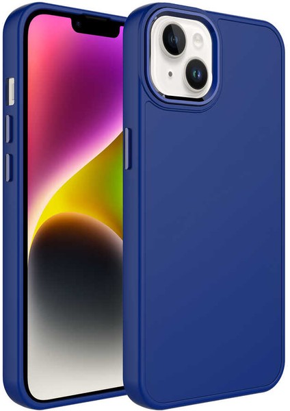 Apple iPhone 14 Plus Kılıf Metal Kamera Çerçeve Metal Buton Orjinal Kalıp Silikon Kapak