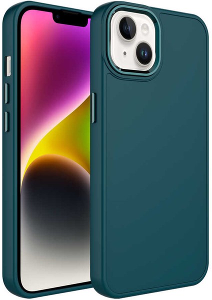 Apple iPhone 14 Plus Kılıf Metal Kamera Çerçeve Metal Buton Orjinal Kalıp Silikon Kapak