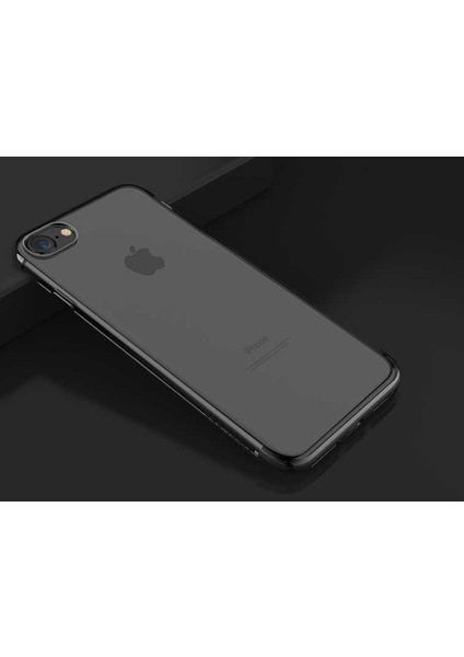 Cep Case Apple iPhone 7 Kılıf Dört Köşe Lazer Kenarları Renkli Şeffaf Silikon Kılıf