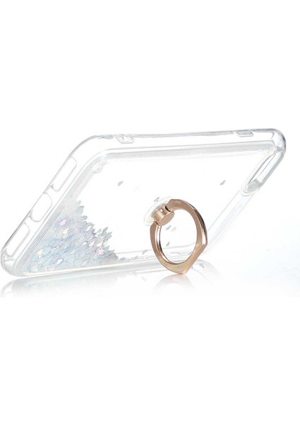 Apple iPhone 8 Kılıf Yüzük Standlı Sıvılı Simli Pullu Renkli Desenli Silikon Kapak