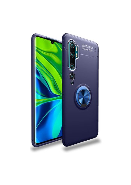Xiaomi Mi Note 10 Kılıf Yüzüklü Standlı Soft Parmak Izi Bırakmaz+Nano Ekran Koruma