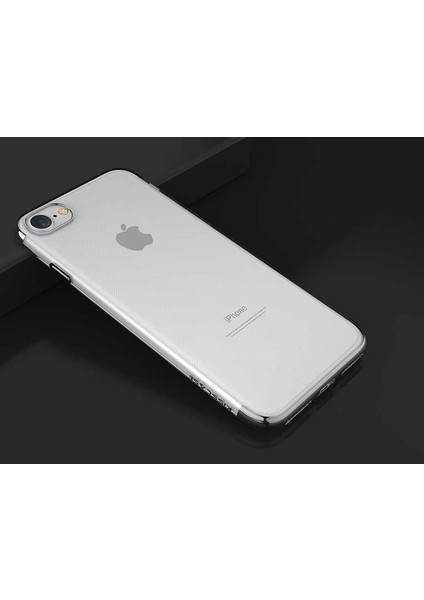 Cep Case Apple iPhone 7 Kılıf Dört Köşe Lazer Kenarları Renkli Şeffaf Silikon Kılıf