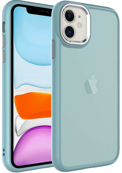 Apple iPhone 11 Kılıf Buzlu Arka Yüzey Pastel Renk Krom Kamera ve Tuş Korumalı Kapak