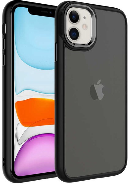 Apple iPhone 11 Kılıf Buzlu Arka Yüzey Pastel Renk Krom Kamera ve Tuş Korumalı Kapak