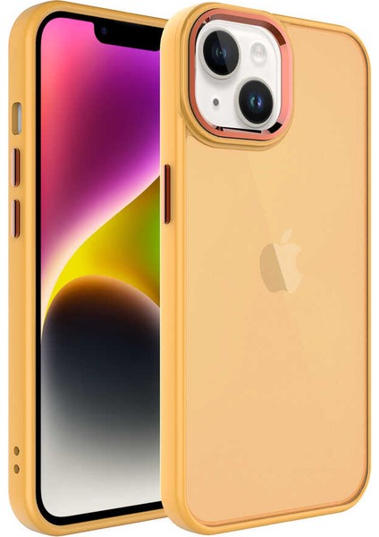 Apple iPhone 14 Plus Kılıf Buzlu Arka Yüzey Pastel Renk Krom Kamera ve Tuş Korumalı Kapak