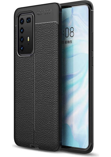 Huawei P40 Pro Kılıf Deri Görünümlü Tam Koruma Orjinal Silikon