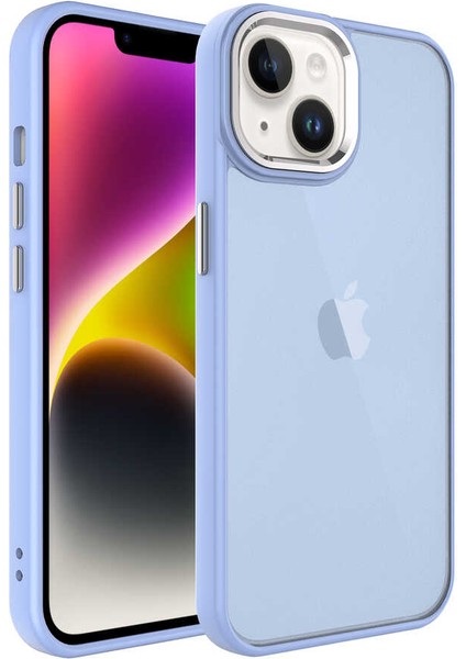 Apple iPhone 14 Plus Kılıf Buzlu Arka Yüzey Pastel Renk Krom Kamera ve Tuş Korumalı Kapak