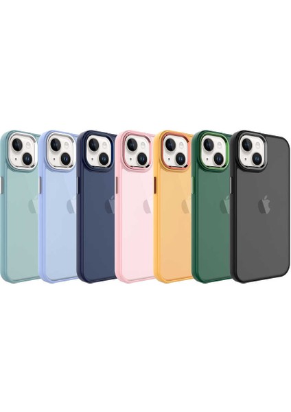 Apple iPhone 14 Plus Kılıf Buzlu Arka Yüzey Pastel Renk Krom Kamera ve Tuş Korumalı Kapak