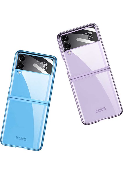 Galaxy Z Flip 4 Kılıf Lens Korumalı Metal Görümlü Transparan Rekli Tasarım Kapak