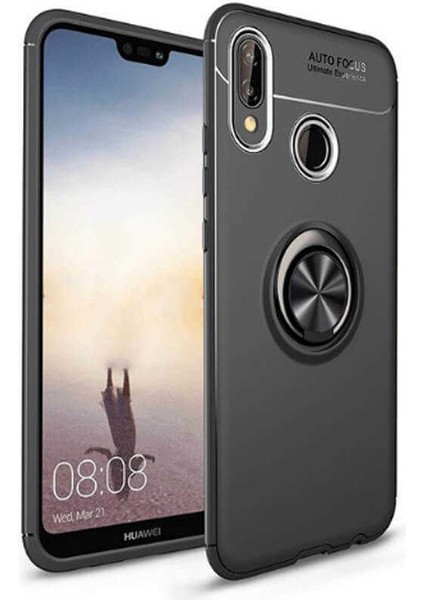 Huawei P Smart 2019 Kılıf Yüzüklü Standlı Soft Parmak Izi Bırakmaz+Nano Ekran Koruma