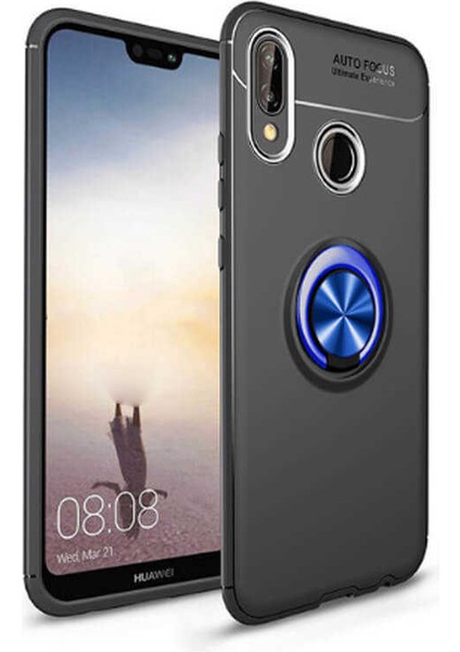 Huawei P Smart 2019 Kılıf Yüzüklü Standlı Soft Parmak Izi Bırakmaz+Nano Ekran Koruma