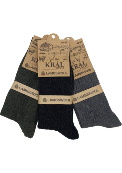 Kral Socks Hediye Kutulu Erkek (3 Çift) Kaliteli Yünlü Kışlık Lambswool Parfümlü Termal Etkili Yün Çorap