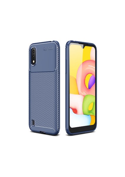 Samsung Galaxy A01 Kılıf Ultra Slim Fit Karbon Tasarım Tam Kalıp+Nano Ekran Koruma