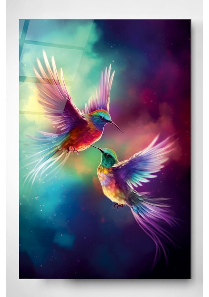 Colorful Hummingbird Cam Tablo Dekoratif Cam Tablo