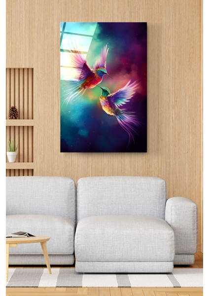 Colorful Hummingbird Cam Tablo Dekoratif Cam Tablo
