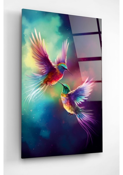 Colorful Hummingbird Cam Tablo Dekoratif Cam Tablo