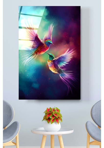 Colorful Hummingbird Cam Tablo Dekoratif Cam Tablo
