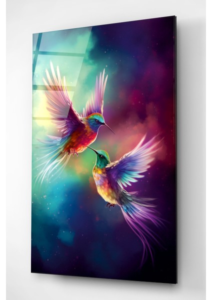 Colorful Hummingbird Cam Tablo Dekoratif Cam Tablo
