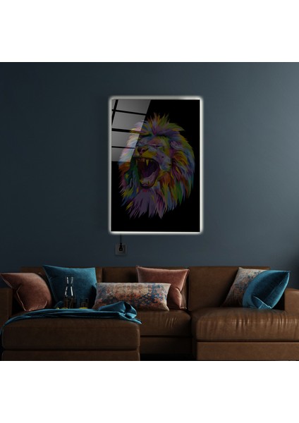 LED Aydınlatmalı Renkli Aslan Cam Tablo Işıklı Cam Tablo