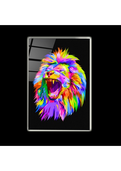 LED Aydınlatmalı Renkli Aslan Cam Tablo Işıklı Cam Tablo
