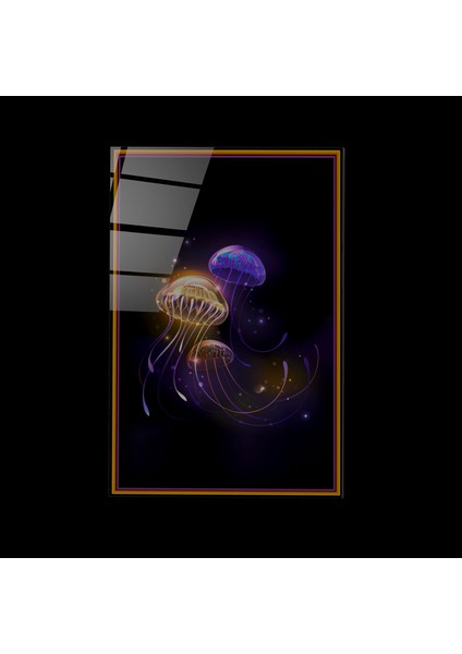 LED Aydınlatmalı Neon Denizanası Cam Tablo Işıklı Cam Tablo modelleri