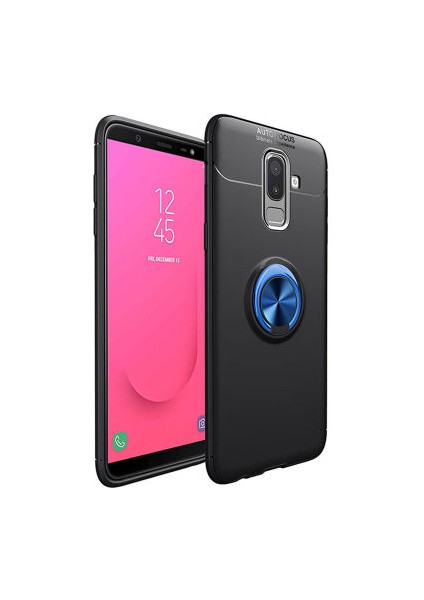 Samsung Galaxy J8 Kılıf Yüzüklü Standlı Soft Parmak Izi Bırakmaz Kapak