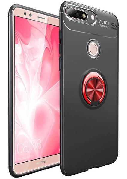 Huawei Y7 2018 Kılıf Yüzüklü Standlı Soft Parmak Izi Bırakmaz Kapak