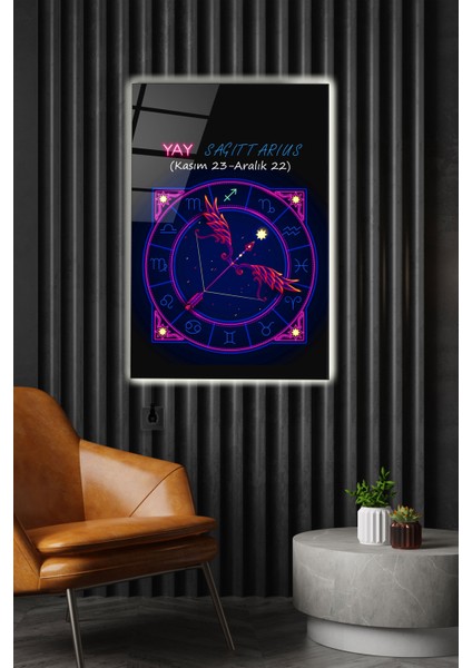 LED Aydınlatmalı Sagittarius Cam Tablo Işıklı Cam Tablo