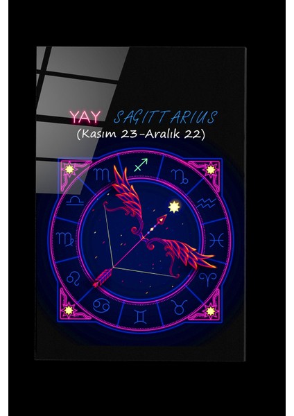 LED Aydınlatmalı Sagittarius Cam Tablo Işıklı Cam Tablo