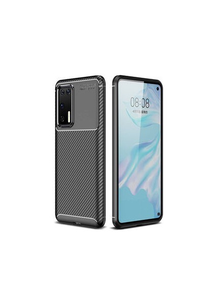 Huawei P40 Kılıf Ultra Slim Fit Karbon Tasarım Tam Kalıp