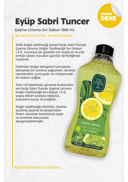 Doğal Zeytinyağlı Sıvı Sabun Çeşme Limonu Sıvı Sabun 1500 Ml fiyatları