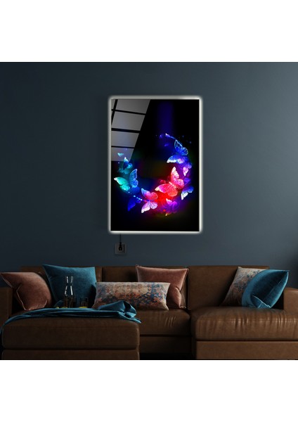 LED Aydınlatmalı Kelebekler Cam Tablo Işıklı Cam Tablo